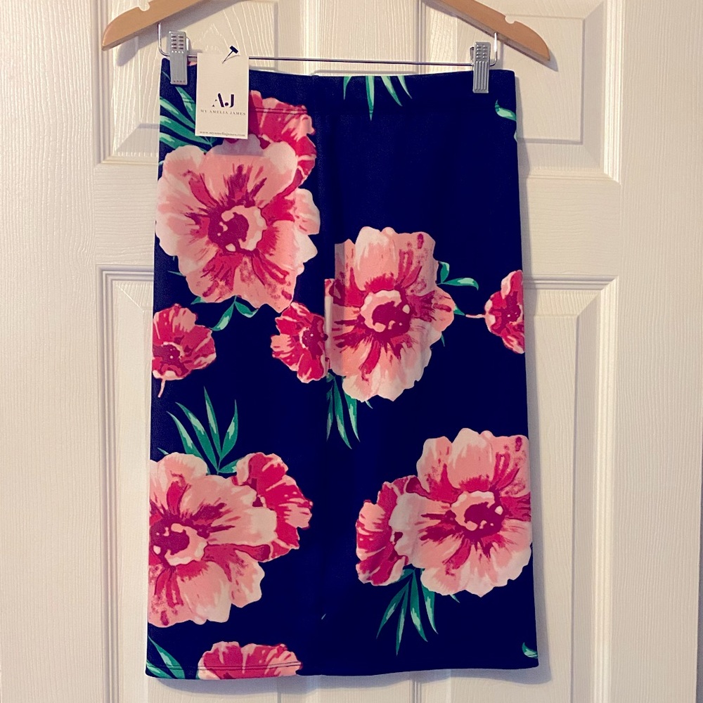 Navy Floral Amelia James Pencil Skirt.